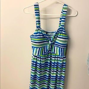 Large sun dress in green and blue